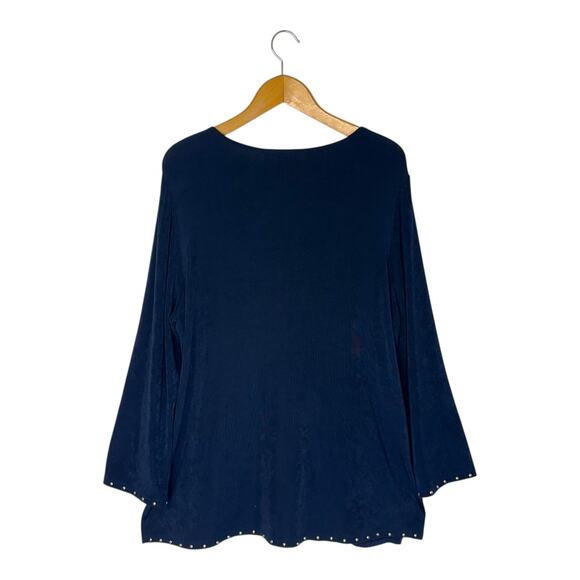 Travelers by Chico's Women's Studded Tunic Top Size 2 / L Navy Blue Acetate - Picture 3 of 8